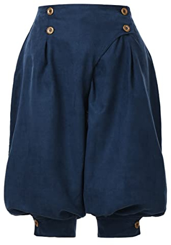 COSDREAMER Pantaloncini da Donna a Vita Alta Doppiopetto Rinascimentale Pantaloni medievali Vintage Mutandine Pirata Pantaloncini (XS, Blu)