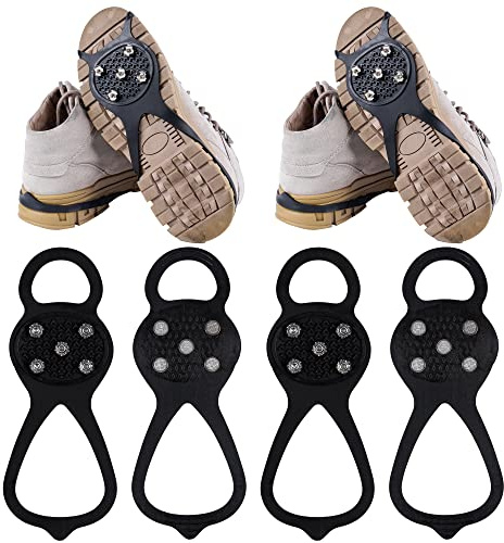 WBCBEC 2 Pairs Non Slip Gripper Spike Ice Traction Cleats Walk Traction Cleat Durable Ice Snow Grips for Shoes, Boot with 5 Steel Studs Crampons