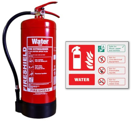 6ltr Water Fire Extinguisher W/Landscape Self Adhesive Fire Extinguisher Sign - FireShield