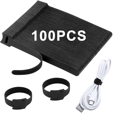 100 Stück Wiederverschließbare Kabelbinder, Verstellbare kabelklettbänder,Klettband Kabelbänder für Kabelmanagement, kabelbinder klett Schwarz Nylon für Home,PC-Kabel und Schreibtischorganisation