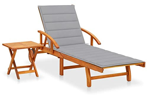 SECOLI Sonnenliege klappbar Holz Sonnenliege Holz mit Rollen Gartenliege Holz mit Auflage Gartenliege klappbar Akazie Massivholz-Grau-1 Sonnenliege mit Tisch