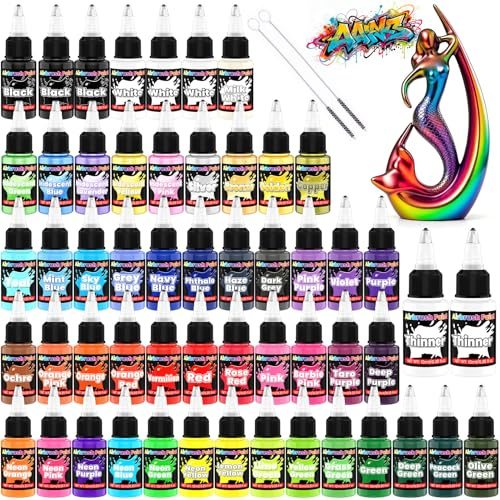 HXDZFX Airbrush färger set – 54 färger, snabbtorkande akrylfärger, airbrush färg innehåller metallisk, neon, akrylfärger för modelltillverkning, sten