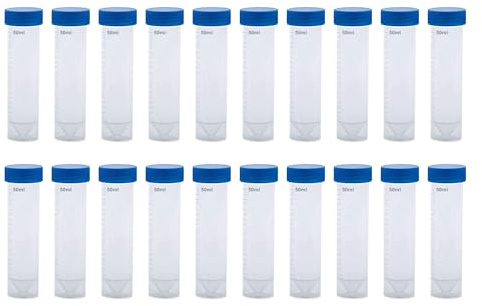 HUAZIZ 20 Stück 50ml Blau Reagenzglas Kunststoff Zentrifugenröhrchen (Konische + Flachboden)