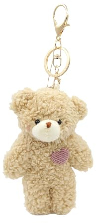 Kotkiddy Portachiavi in peluche orso per bambini con cuore viola 13 cm Zaino in peluche Pendente Regalo per ragazza, oro, L