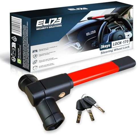 Steering Wheel Lock for Cars & Vans - Car Lock Anti-Theft Device - High Visibility Immobiliser - Includes 3 Keys (UK Company) (Red)