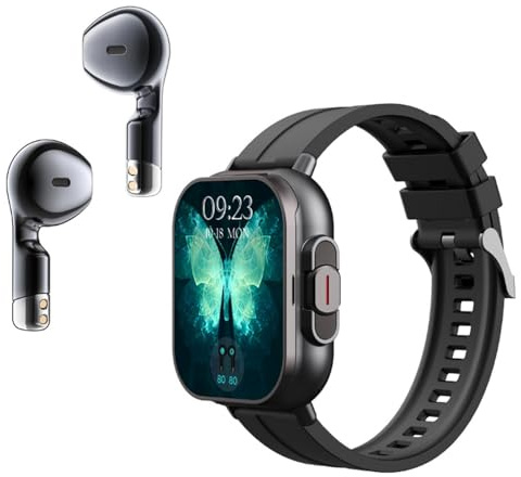 Smart Klocka med Hörsnäckor, 2 i 1 Vattensäker Fitness Tracker Smartwatch med 2,01 Tums Skärm, BT Hörlurar, Silikonband, Multilägen, för Android för OSX