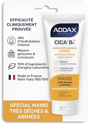 ADDAX CICA + B5 CREME REPARATRICE MAINS 50 ML - Crème Mains Réparatrice Intense – Peaux Sèches, Irritées ou Abîmées – Cicatrise, Nourrit et Protège - Formule au Panthénol + Vitamine B5
