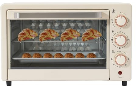Lilyeriy Miniugn 22 liter kompakt med pizzfunktion och visningsfönster, 120 °C till 250 °C, 60 minuters timer, 1 000 watt (vit)