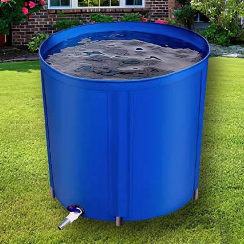 Barril de lluvia plegable, diseño plegable para un fácil almacenamiento, sistema de recogida de agua de lluvia con válvula de drenaje, ideal para jardín, estanques temporales de peces y almacenamiento