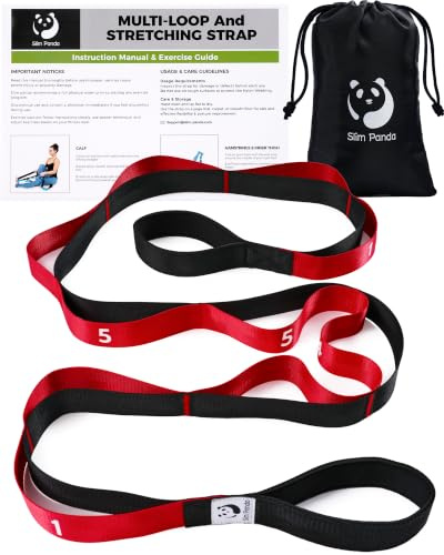 Slim Panda Yoga Strap with 12 Numbered Loops for Stretching, Non-Elastic