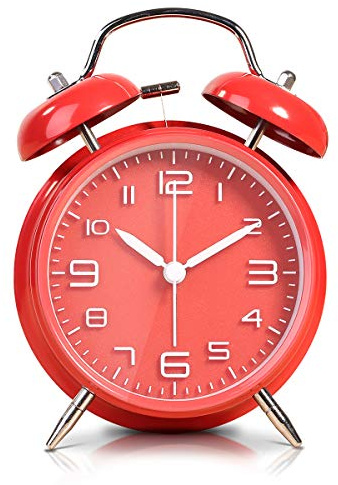 LATEC Sveglia con Retroilluminazione, Quadrante Stereoscopico da 4, Sveglia a Batteria, Senza Ticchettio, Silenzioso, Retro Campana, Orologio al Quarzo (Rosso)