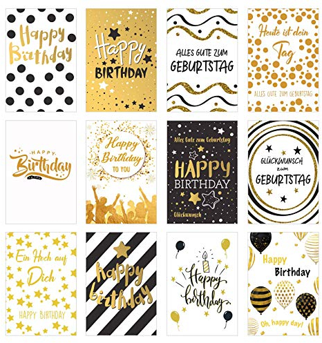 Edition Seidel Set 12 exklusive Geburtstagskarten mit Umschlag. Glückwunschkarte Grusskarte zum Geburtstag. Geburtstagskarte Karte Mann Frau (Doppelkarten/Klappkarten mit Briefumschlag)