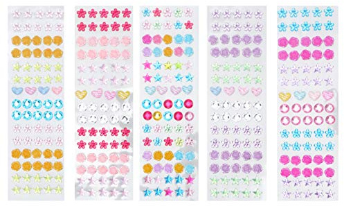 SUPVOX 5 Blatt Ohrringe zum Aufkleben für Mädchen 3D-Edelstein-Sticker Selbstklebender Strass-Sticker für Mädchen in Verschiedenen Farben