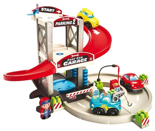 Écoiffier Garaje 2 Plantas Abrick Con gasolinera y lavacoches. Incluye 1 figura de mecánico, 2 coches deportivos y un remolque. +18m Envio aleatorio, no se puede elegir modelo ( 7600003011)