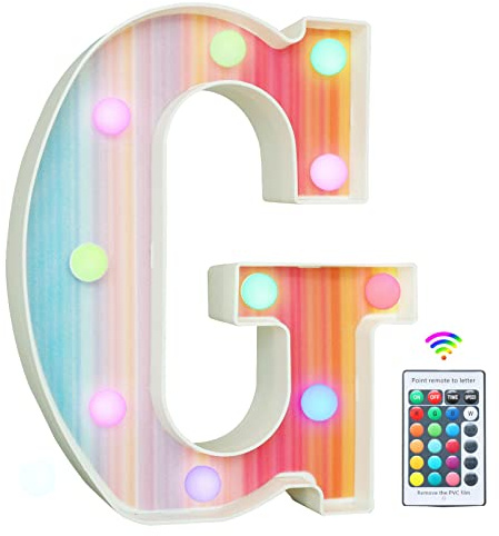 Rainbow Light Up Letters, Colorful LED Letter Lights 16 Color Changing Alphabet Sign Gifts for Girls Women Party Birthday Decorations Remote Night Light Christmas Valentine Wall Table Decor - G