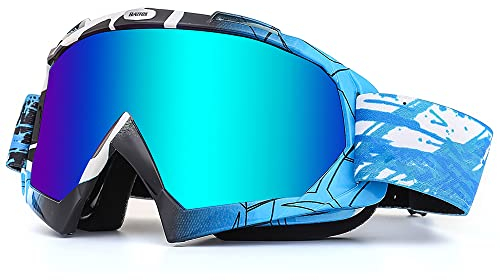 KINGBIKE Motocross Brille Mtb Brille Dirt Bike ATV Crossbrille goggle Sicherheit Tactical Riding Motorradbrillen für Herren Damen Jugend Fit ÜBer Brille (Blau-Blau, Erwachsene)
