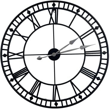 HH Home Hut Outdoor Wall Clock Large Roman Numerals Indoor Giant Open Face Metal 80cm Garden Black