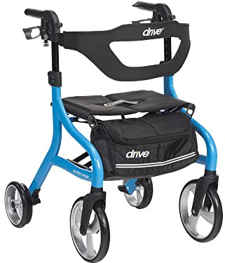Drive Medical Nitro Sprint Foldable Rollator Walker with Seat - Lightweight Support - Large Wheels - Compact Folding Design - Adjustable Comfort - Standard Size - Blue