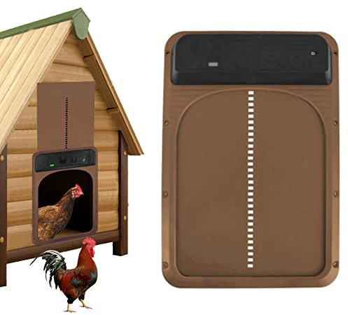 YEKUYEKU Automatic Chicken Coop Door, Brown Automatic Chicken Door, Chicken Coop Door, Light Sensing Chicken Door, Chicken Coop Accessories