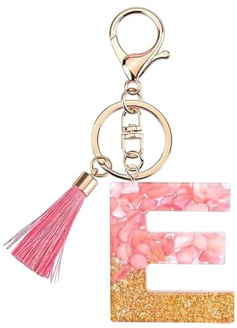 Rohans Pink and Gold Resin Alphabet Initial Letter Keychain, Bag Charm, Key Ring with Lobster Clasp (E)