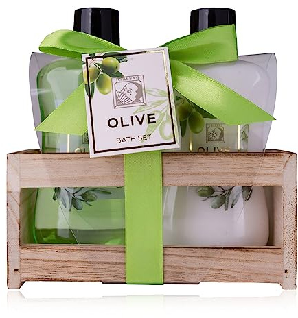 Accentra Set doccia da donna, in bella scatola di legno, 2 pezzi, con gel doccia e lozione per il corpo, ideale come regalo per compleanno, San Valentino e Natale