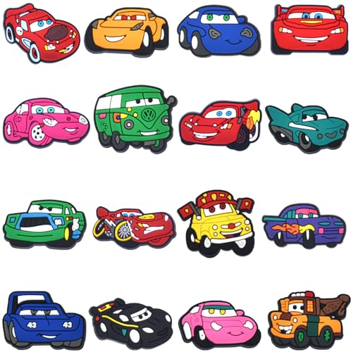16 Stück Cars Schuhanstecker, Crocs Anstecker, Schuhe Charms für Kinder, Anstecker Schuhschmuck Für Schuhe DIY, Niedliche Schuhe Dekoration für Mädchen, Jungen und Erwachsene