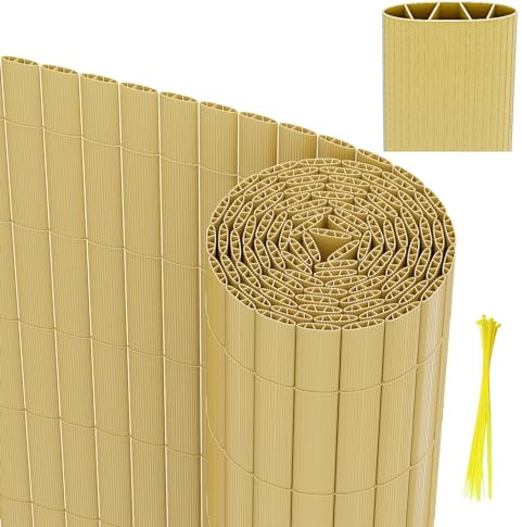 Vigevee PVC Sichtschutzmatte, Sichtschutzzaun 180x300cm Vervierfachen Verstärkung Innen, Balkon Sichtschutz mit Kabelbindern, Balkonverkleidung Windschutz für Balkon Garten, Bambus