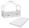 VitaliSpa lit cabane Franka, Blanc, 80x160 cm avec 2 tiroirs et Matelas