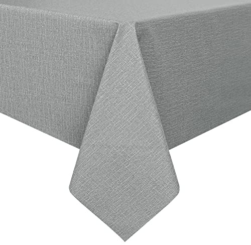 Romanstile Mantel Rectangular 140x240 cm, Gris Claro, Hule Antimanchas PVC Impermeable Efecto Lino, Lavable para Mesa Grande, Restaurante, Jardín, Hotel, Comedor, Fiesta, Cumpleaños, Exterior
