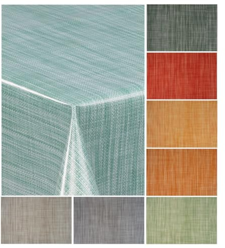 laro Wachstuch-Tischdecke Wachstischdecke Gartentischdecke Leinenoptik, Muster:Leinenoptik Türkis, Größe:110x180