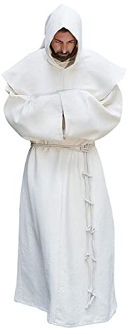 AIHERQG S-5XL Friar Costume Religieux Saint Robe Robe Hommes Prêtre Hood Cowl Halloween Outfit(White1,5XL)