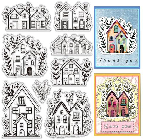 PH PandaHall Haus Thema Transparentes Stempel Set 8 Stück Strichzeichnungs Stil Gummistempel Silikon Stempel Für Die Kartengestaltung Scrapbooking Alben Foto Dekoration