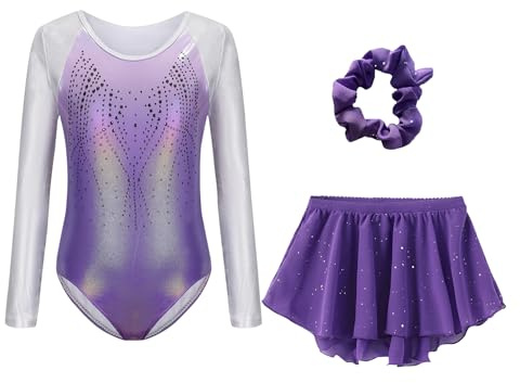 Happy Cherry Justocorp de Gym Fille Body Gymnastique Manche Longue Maillot de Gymnastique Maillot de Gymnastique Violet 7-8 ans