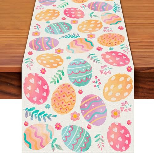 Yeomju Camino de mesa de huevo de Pascua de 183 x 33 cm, diseño de huevos de colores, mantel para fiestas de primavera, perfecto para el hogar, fiesta, cocina, chimenea, decoración del comedor