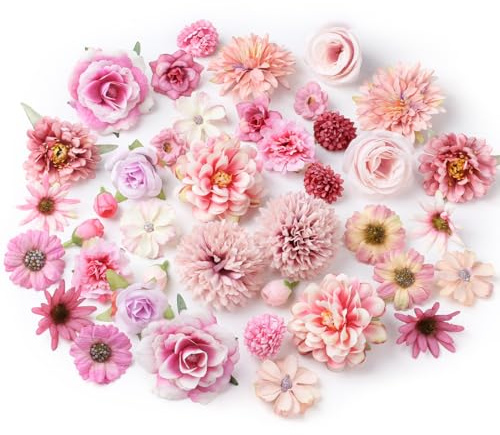 40 stycken konstgjorda blommor för pyssel, små konstgjorda blomhuvuden, blomhuvuden, dekoration, konstgjorda sidenblommor, konstgjorda blomhuvuden, konstgjorda blommor, pyssel, blomdekoration för