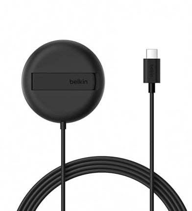 Belkin Magnetisches Kabelloses Ladegerät (15W) mit Ständer – zertifiziertes MagSafe Ladegerät, Qi2 Ladestation für iPhone 16, 15, 14, Samsung Galaxy S25, S24, AirPods usw. (ohne Netzteil) – Schwarz