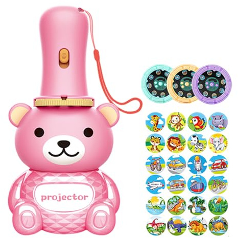 Flashlight Projector Light - Bear Appearance Story Torches - Interactive Learning Large Storage 24 Patterns for Children's Lighting