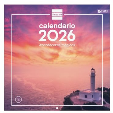 Finocam - Calendrier mural 2026 30x30 cm Vue mensuelle Janvier - Décembre 2026 + Sep.- Déc. 2025 (4 mois) réduits | Calendrier 2026 | Images Couchers de soleil magiques - Espagnol