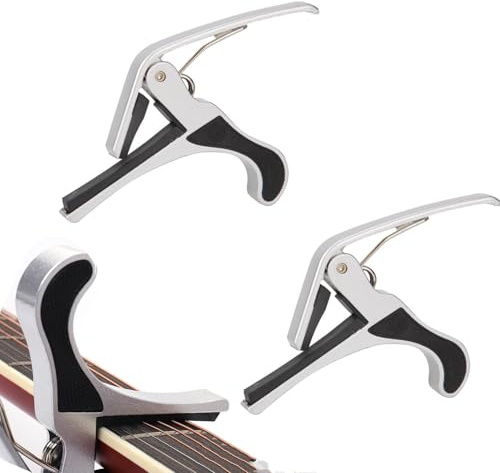 2PCS Silver Alloy Guitar Capo Clip for Acoustic Bass Classical Guitars | Robust metal guitar clamp accessory, perfect reliable tool for daily practice and live stage performances for guitar players