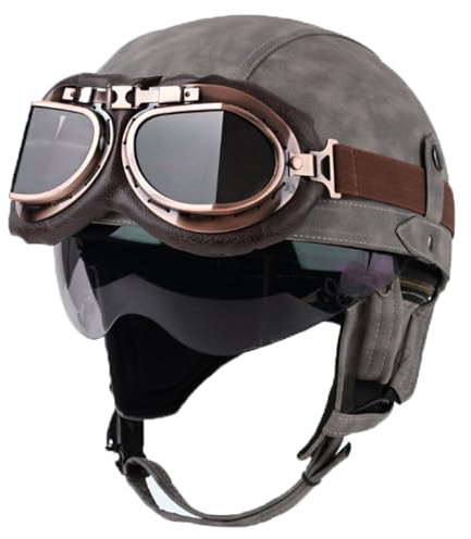 KKVGP Retro halvhjälm for motorcykel i tysk stil med glasögon, Retro hjälmar med öppet ansikte DOT/ECE-godkända, Vuxna män kvinnor Keps for cykelkryssarscooter