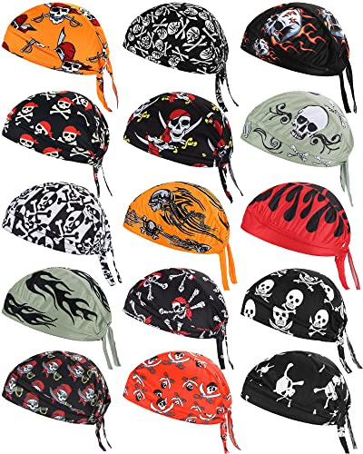 Foaincore 15 Pcs Do Rag Skull Cap Cooling Helmet Liner Sweat Wicking Head Wraps Bandana Beanie for Men Women(Mixed Colors,Skeleton Style)