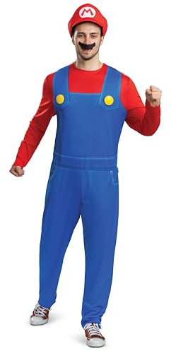 Super Mario Bros. Mario kostym för vuxna, officiellt licensierad av Disguise, bekväm passform och detaljerad design, vuxen L/Xl