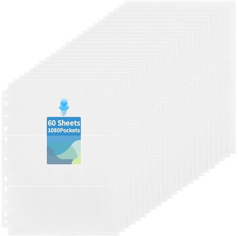 1080 fundas para tarjetas intercambiables, 60 hojas de doble cara, 9 bolsillos, 11 agujeros, para tarjetas, carpeta de 3 anillas, carpeta de tarjetas coleccionables para tarjetas deportivas de juego,