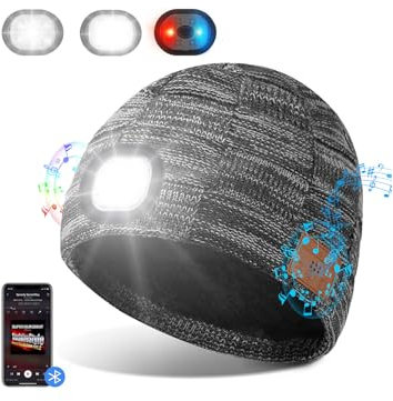 INHDBOX 2024 Neu Bluetooth Beanie Mütze mit licht, Männer 6 LED Bluetooth Mütze Wiederaufladbare USB Musikalische Laufmütze mit Fleece, Winter Mütze Geschenk Freund Damen und Herren