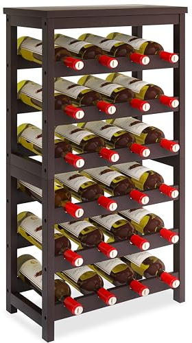 STELLSTAR Portabottiglie in Bambù, 24 Bottiglie di Scaffali per Esposizione Vino con Piano Tavolo, Organizer per Vino Da Tavolo Indipendente Senza Oscillazioni A 6 Ripiani, Marrone