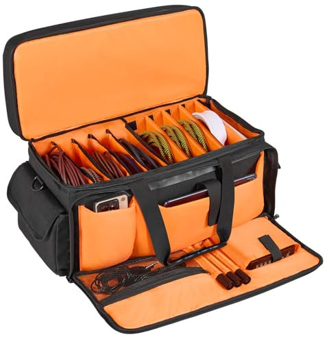 VEVOR Bolsa para Archivos de Cables para DJ, Tela Oxford 1200D, Bolsa para DJ con 9 Divisores Desmontables, Correa para el Hombro Acolchada, Almohadilla Inferior de Plástico, 600 x 300 x 325 mm