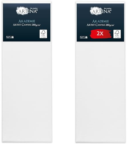 Artina Set da 2 Tela per Dipingere 50x150 cm - 100% Cotone 280g/m² – Telaio in Legno Certificato FSC – Non Si deforma – Canvas Tela Bianca Tele per Pittura – Tele per Dipingere Grandi Akademie