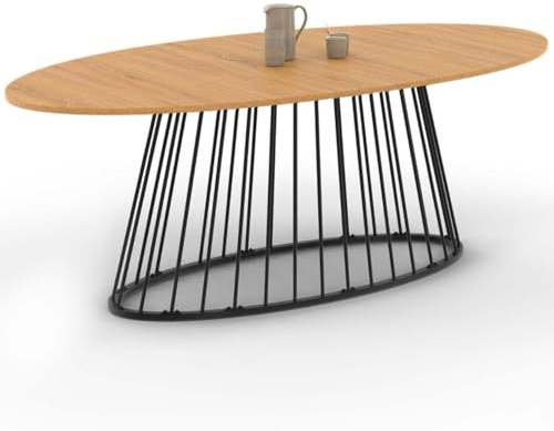 IDMarket - Mesa de comedor ovalada YUNA para 10 personas con tapa de madera y patas metálicas negras de 200 cm