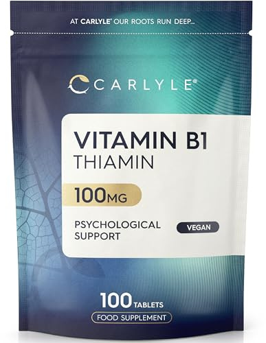 Vitamin B1 Thiamin | High Strength 100mg Tablets | 100 Count (3+ Months Supply) | VIT B1 Thiamine Supplement | No Artificial Preservatives | Vegan | by Carlyle