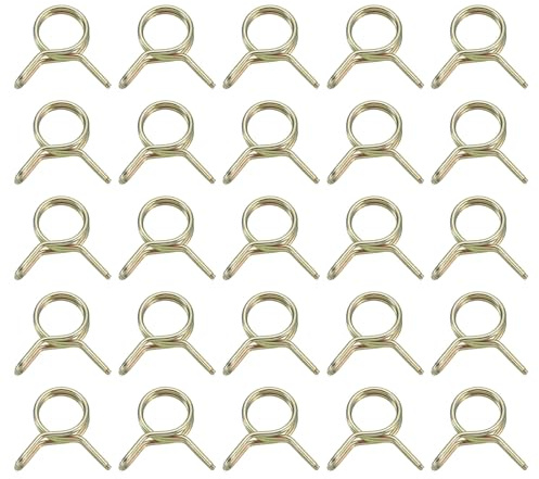 QUARKZMAN 25Pcs Abrazaderas de Manguera de Resorte de Doble Alambre Diámetro Interno 6mm, Tamaño de 6-7mm Pinzas de Tubería de Agua, Clips de Manguera, Metal Sujetador de Abrazaderas de Tubo